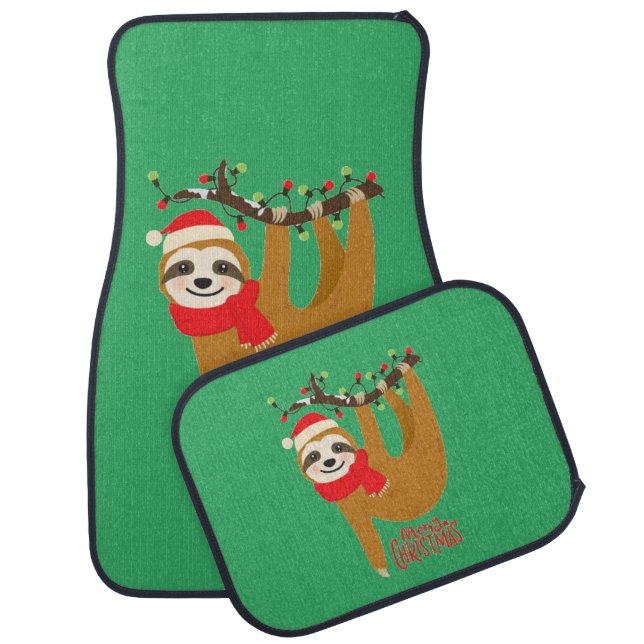 Merry Christmas Sloth Car Floor Mat (Set)
