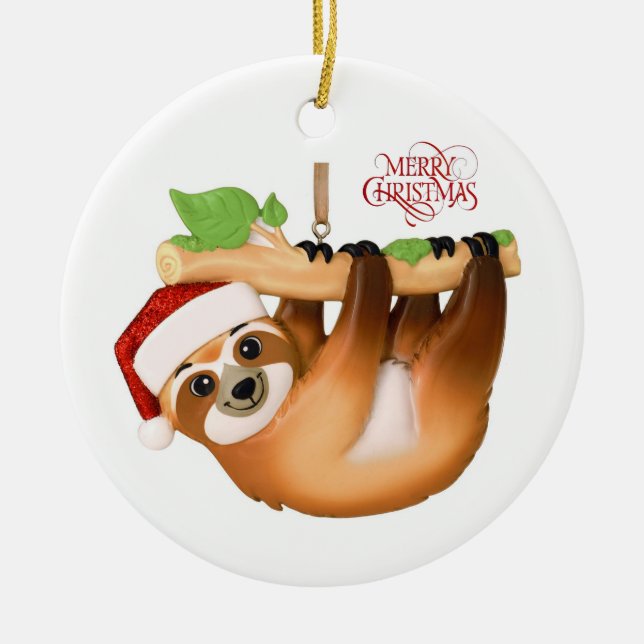 Merry Christmas Sloth Ceramic Ornament (Front)