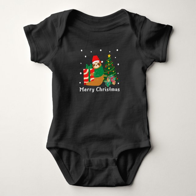 Merry Christmas Sloth Christmas  Baby Bodysuit (Front)