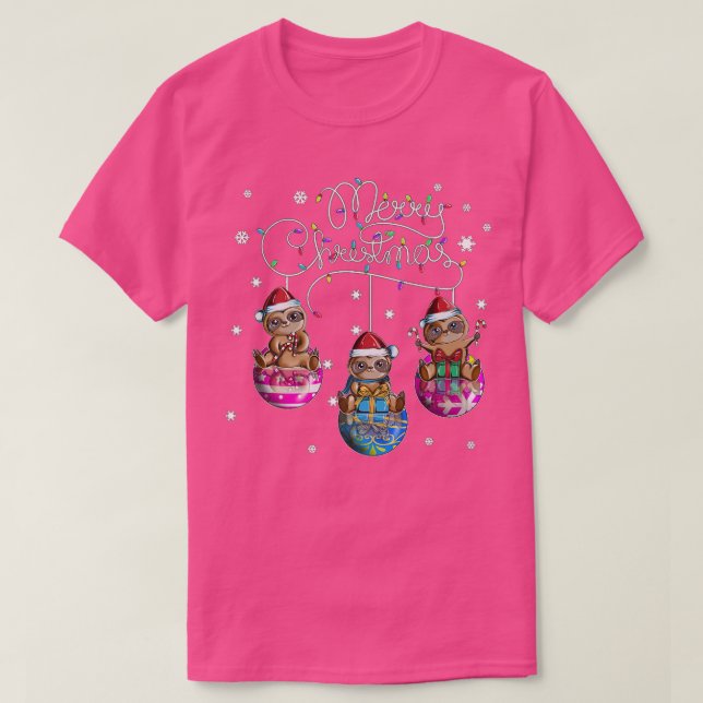 Merry Christmas Sloth Christmas Ball Motif Christm T-Shirt (Design Front)