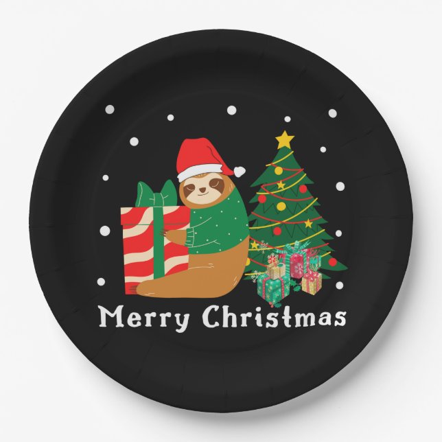 Merry Christmas Sloth Christmas   Paper Plates (Front)