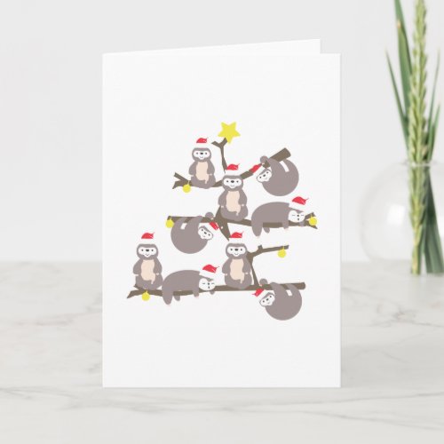 Merry Christmas Sloth Christmas Tree Santa Hat Card