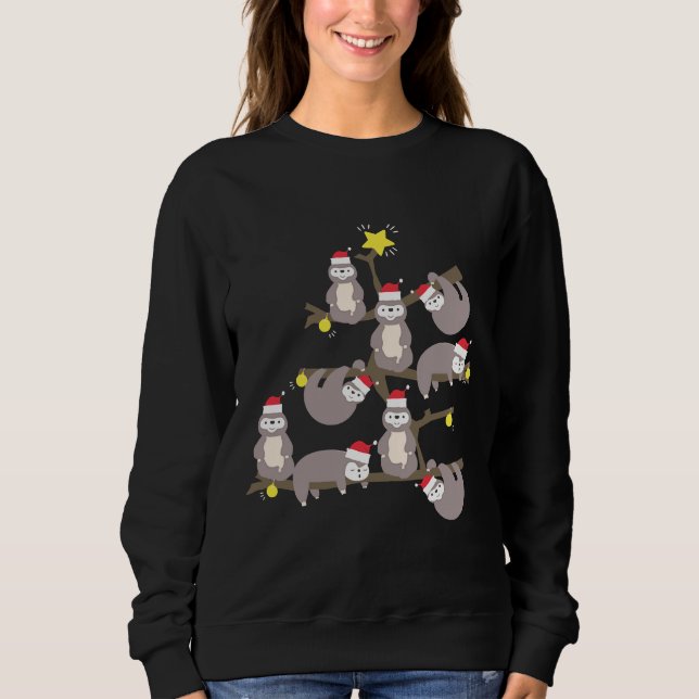 Merry Christmas Sloth Christmas Tree Santa Hat Mer Sweatshirt (Front)