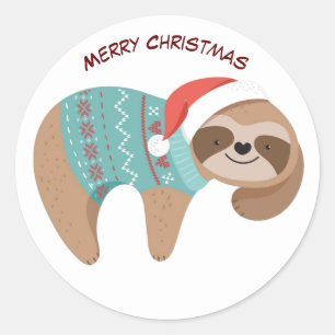 Merry Christmas Sloth Classic Round Sticker