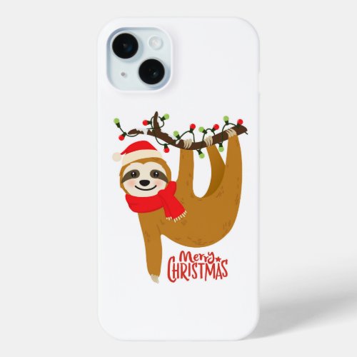 Merry Christmas Sloth  Cute Festive Holidays iPhone 15 Plus Case