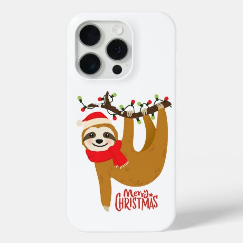 Merry Christmas Sloth  Cute Festive Holidays iPhone 15 Pro Case
