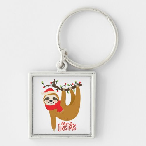 Merry Christmas Sloth  Cute Festive Holidays Keychain