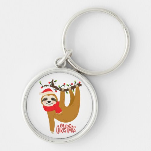 Merry Christmas Sloth  Cute Festive Holidays Keychain