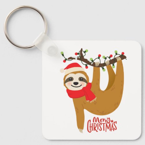 Merry Christmas Sloth  Cute Festive Holidays Keychain