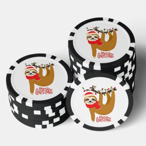 Merry Christmas Sloth  Cute Festive Holidays Poker Chips