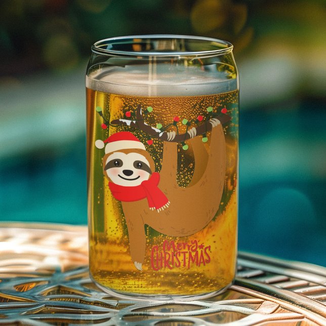 Merry Christmas Sloth Cute Holidays Can Glass (Creator Uploaded)