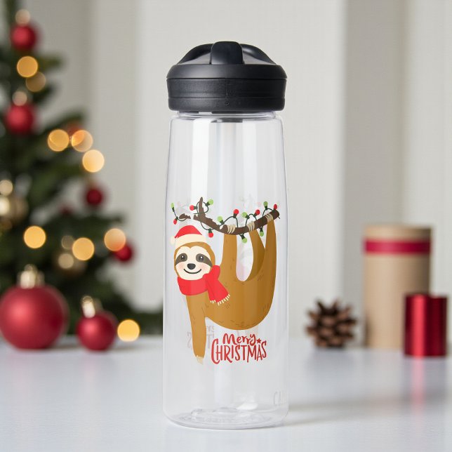 Merry Christmas Sloth Cute Holidays Water Bottle (Creator Uploaded)