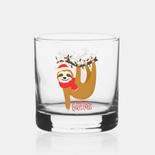 Merry Christmas Sloth Cute Holidays Whiskey Glass