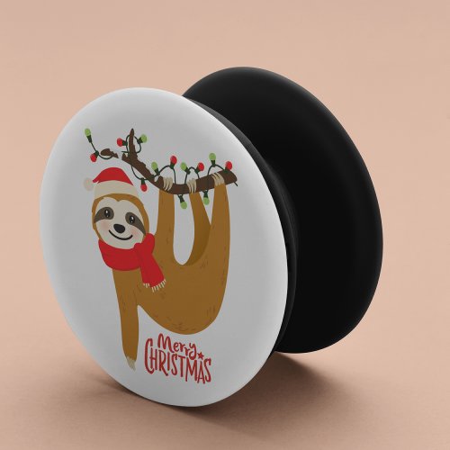Merry Christmas Sloth Festive Holidays PopSocket