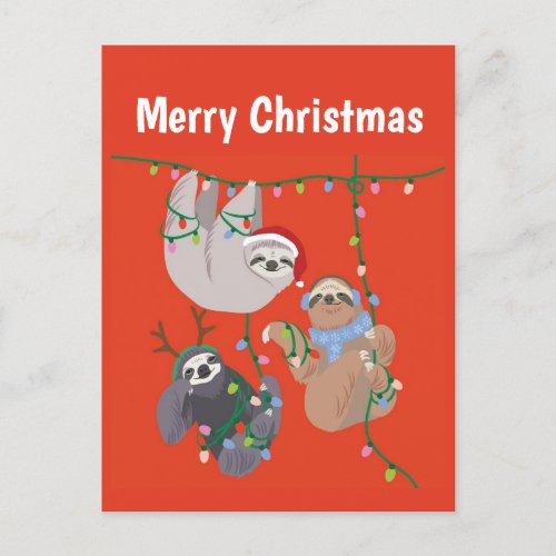 Merry Christmas Sloth Holiday Postcard