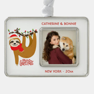 Merry Christmas Sloth Holidays Add Your Own Photo Christmas Ornament