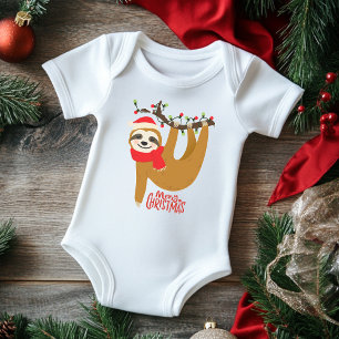 Merry Christmas Sloth Holidays Baby Bodysuit