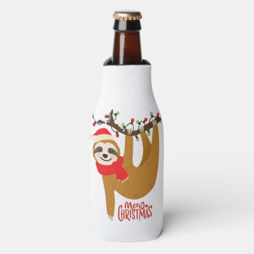 Merry Christmas Sloth  Holidays Bottle Cooler