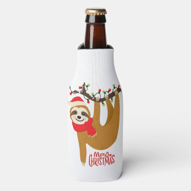 Merry Christmas Sloth | Holidays Bottle Cooler (Bottle Front)