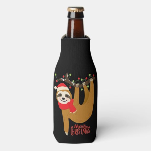 Merry Christmas Sloth  Holidays Bottle Cooler