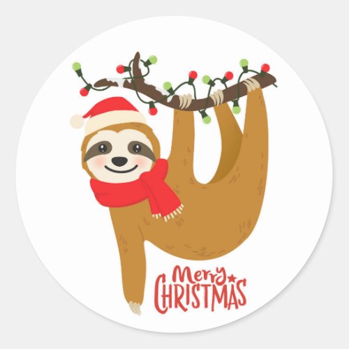 Merry Christmas Sloth  Holidays Classic Round Sticker