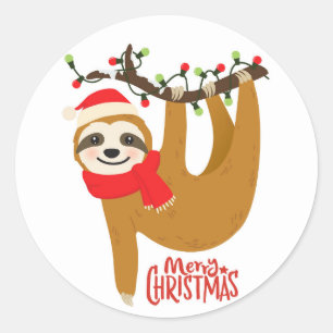 Merry Christmas Sloth Holidays Classic Round Sticker