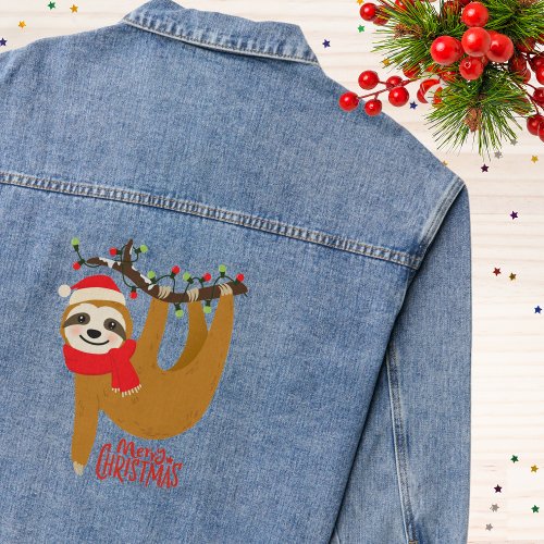 Merry Christmas Sloth Holidays Denim Jacket