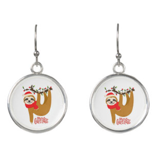 Merry Christmas Sloth Holidays Earrings