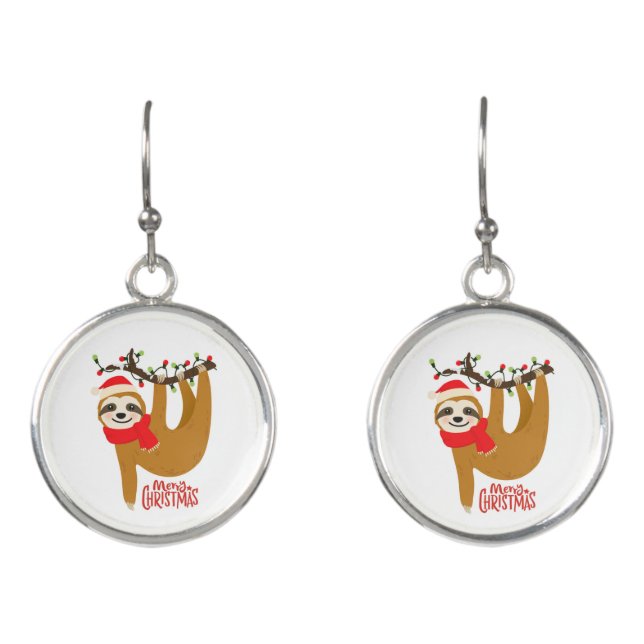 Merry Christmas Sloth | Holidays Earrings (Front)