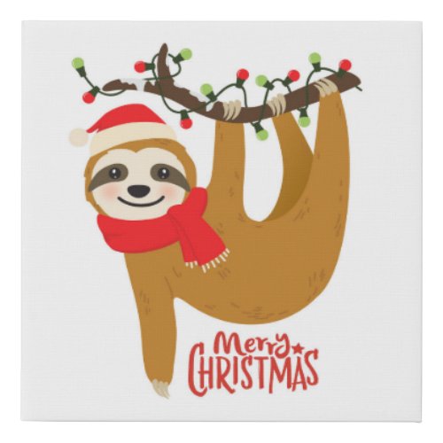 Merry Christmas Sloth  Holidays Faux Canvas Print