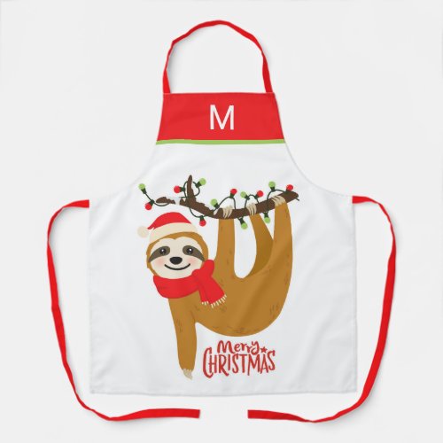 Merry Christmas Sloth Holidays Fun Modern Apron