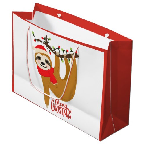 Merry Christmas Sloth  Holidays Large Gift Bag