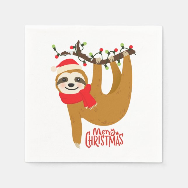 Merry Christmas Sloth | Holidays Napkins (Front)