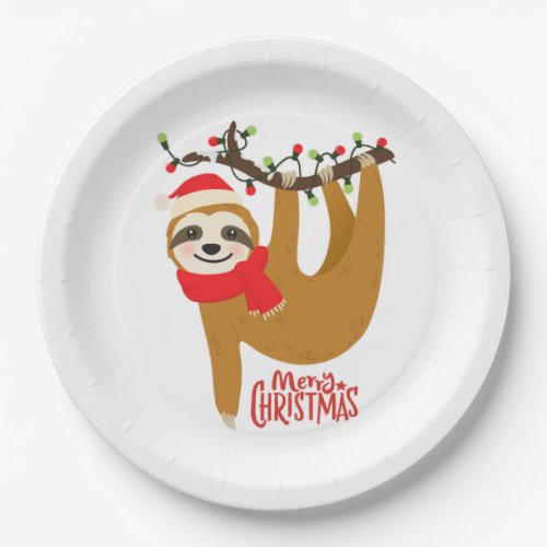 Merry Christmas Sloth  Holidays Paper Plates