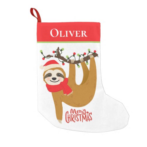 Merry Christmas Sloth  Holidays Personalized Small Christmas Stocking