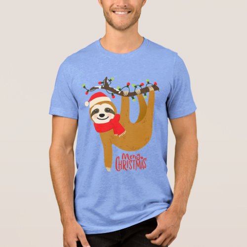 Merry Christmas Sloth Holidays Tri_Blend Shirt