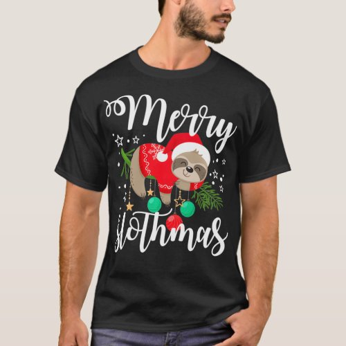 Merry Christmas Sloth Lazy Santa Hat  T_Shirt