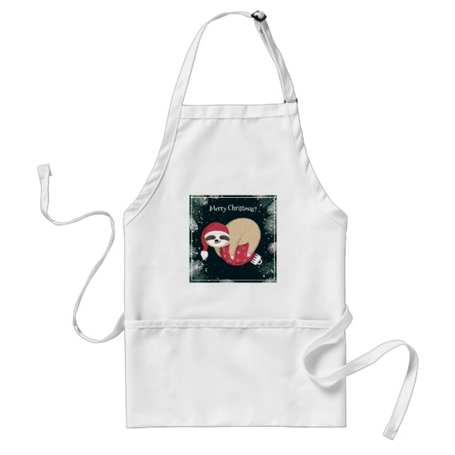 Merry Christmas Sloth Ornament Adult Apron (Front)