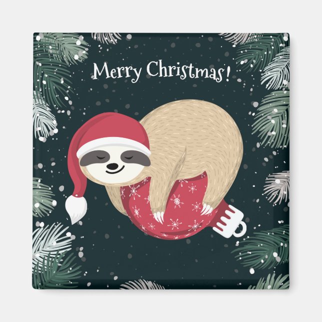 Merry Christmas Sloth Ornament Magnet (Front)