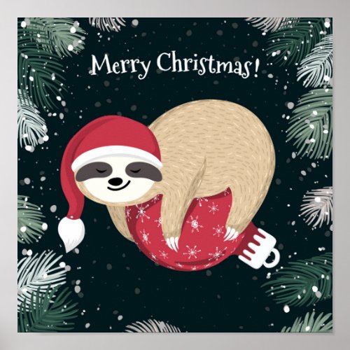 Merry Christmas Sloth Ornament Poster