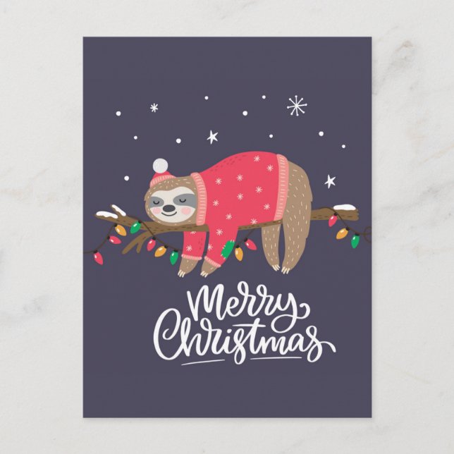 Merry Christmas Sloth Postcard (Front)