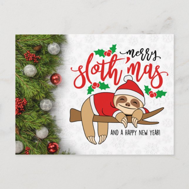Merry Christmas Sloth Postcard (Front)