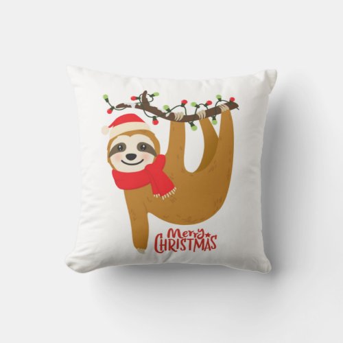 Merry Christmas Sloth Throw Pillow