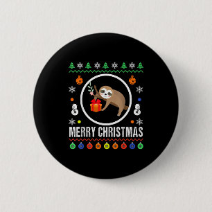 Merry Christmas Sloth Ugly Sweater Xmas Knit Sloth Button