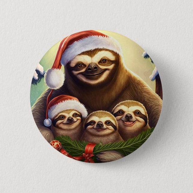 Merry Christmas Sloths Button (Front)