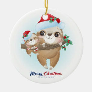Merry Christmas Sloth's Ceramic Ornament