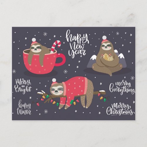 Merry Christmas Sloths Holiday Postcard