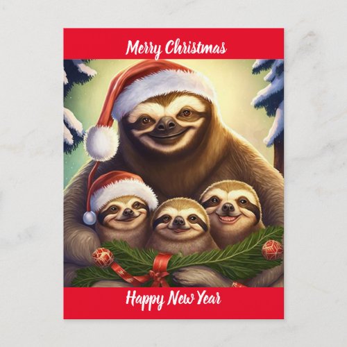 Merry Christmas Sloths Postcard