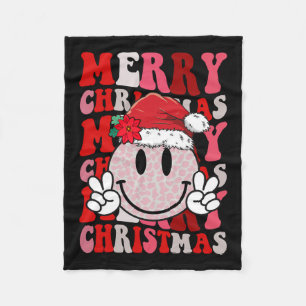 Merry Christmas Smile Face Santa Claus Hat Groovy Fleece Blanket