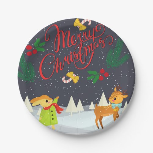 Merry Christmas Snow and Holly  Paper Plates